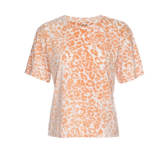 Le Superbe  Leopard  Print Tee Size L Citrus Orange - Picture 6 of 7